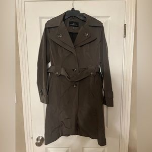 London Fog Trench Coat Women Small Belt Button Jacket With Removable Hood Brown